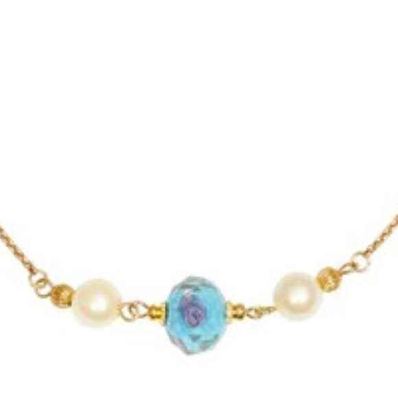 1928 Jewelry - 1928 JEWELRY Romantic 14KT GP Bel Fiore Aqua Blue Glass Bead Pearl Bracelet**NEW